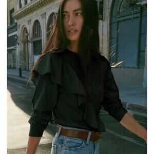 Nation‎ Los Angeles Farrah Black Asymmetric Ruffle Tee Top XS EUC